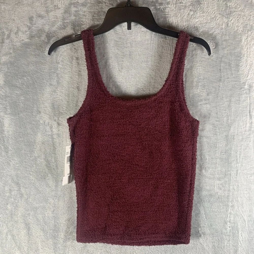 Steve‎ Madden Women's Tank Top S Sleep Chenille Fuzzy Scoop Neck Red Zinfandel